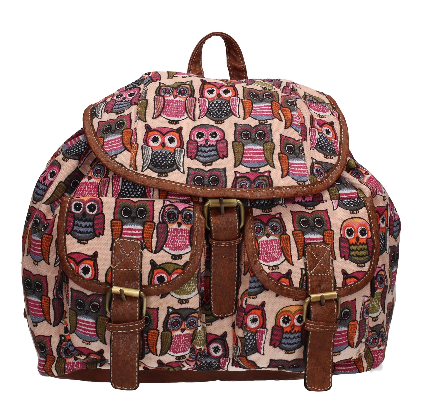 Anna Vintage Owl Print Canvas Backpack Pink