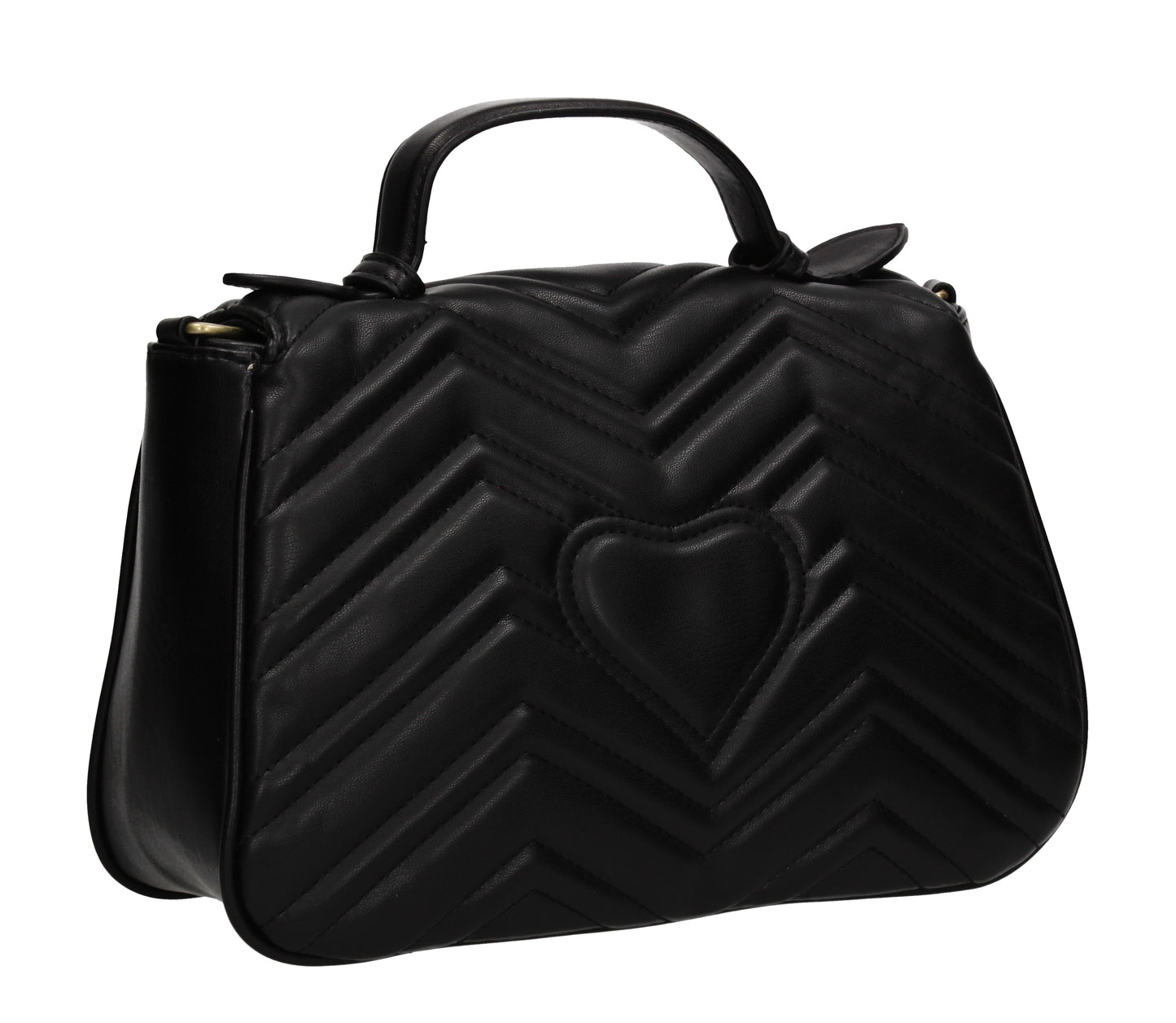 Brianna Chevron Heart Top Handle Bag Black
