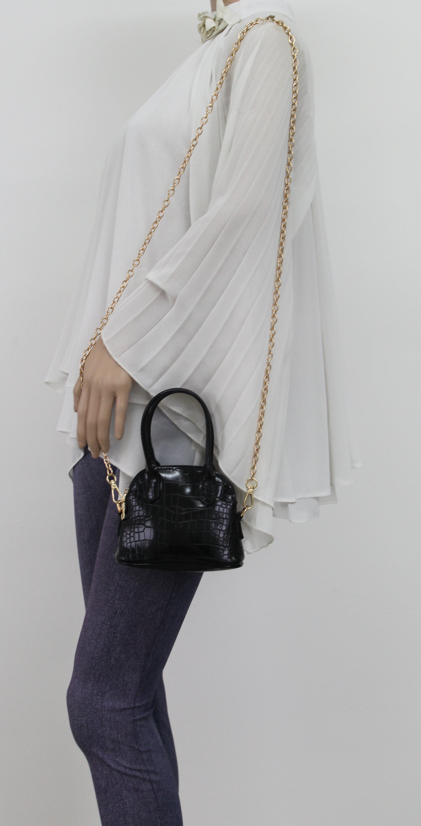 Tina Croc Effect Faux Leather Mini Handbag Crossbody Black