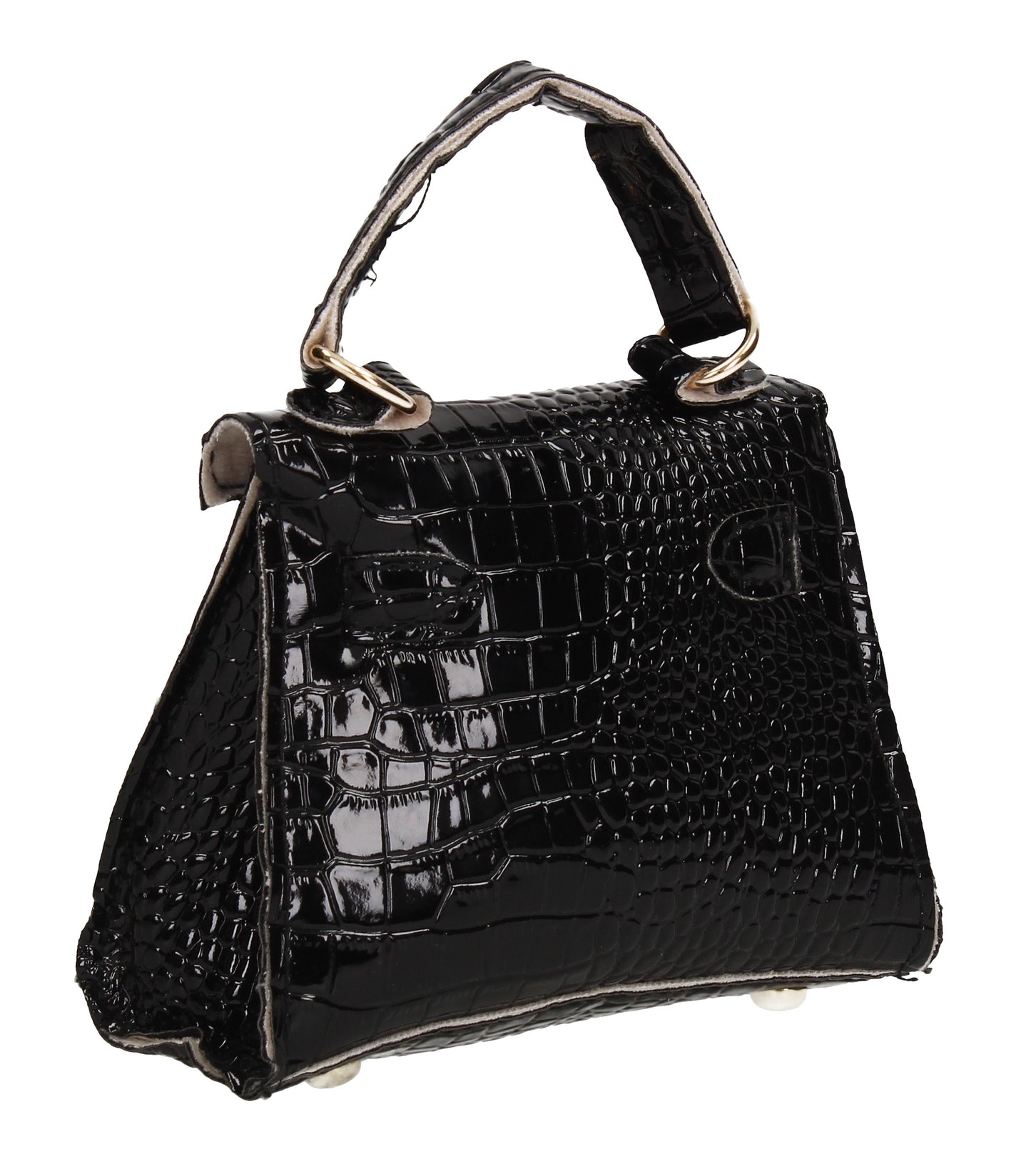 Layla Faux Leather Croc Mini Grab Crossbody Evening Bag Black