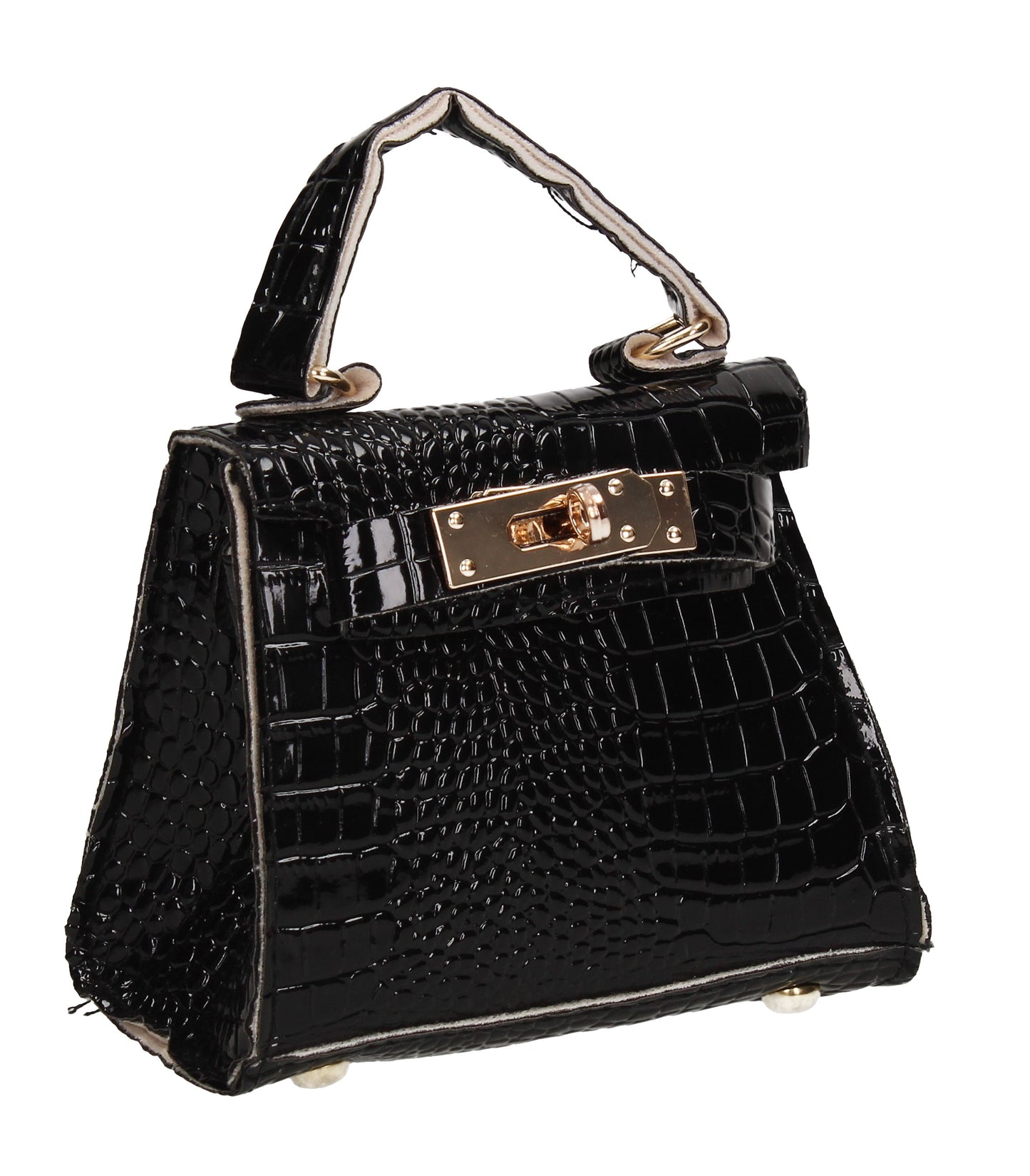 Layla Faux Leather Croc Mini Grab Crossbody Evening Bag Black