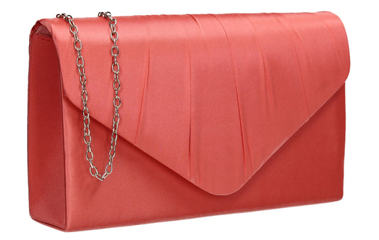 Chantel Beautiful Satin Envelope Clutch Bag Coral