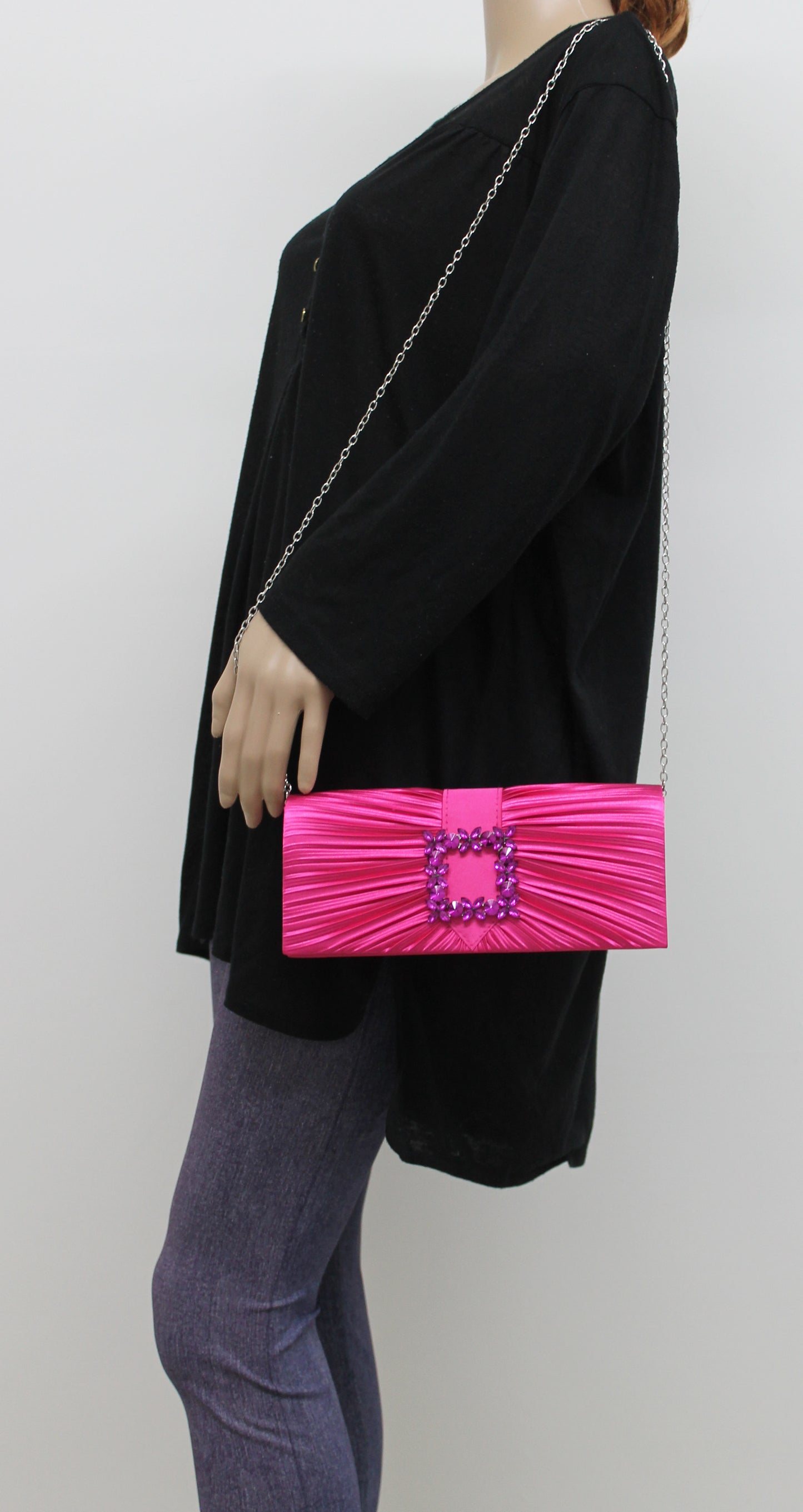 Chloe Satin Clutch Bag Fuchsia Pink