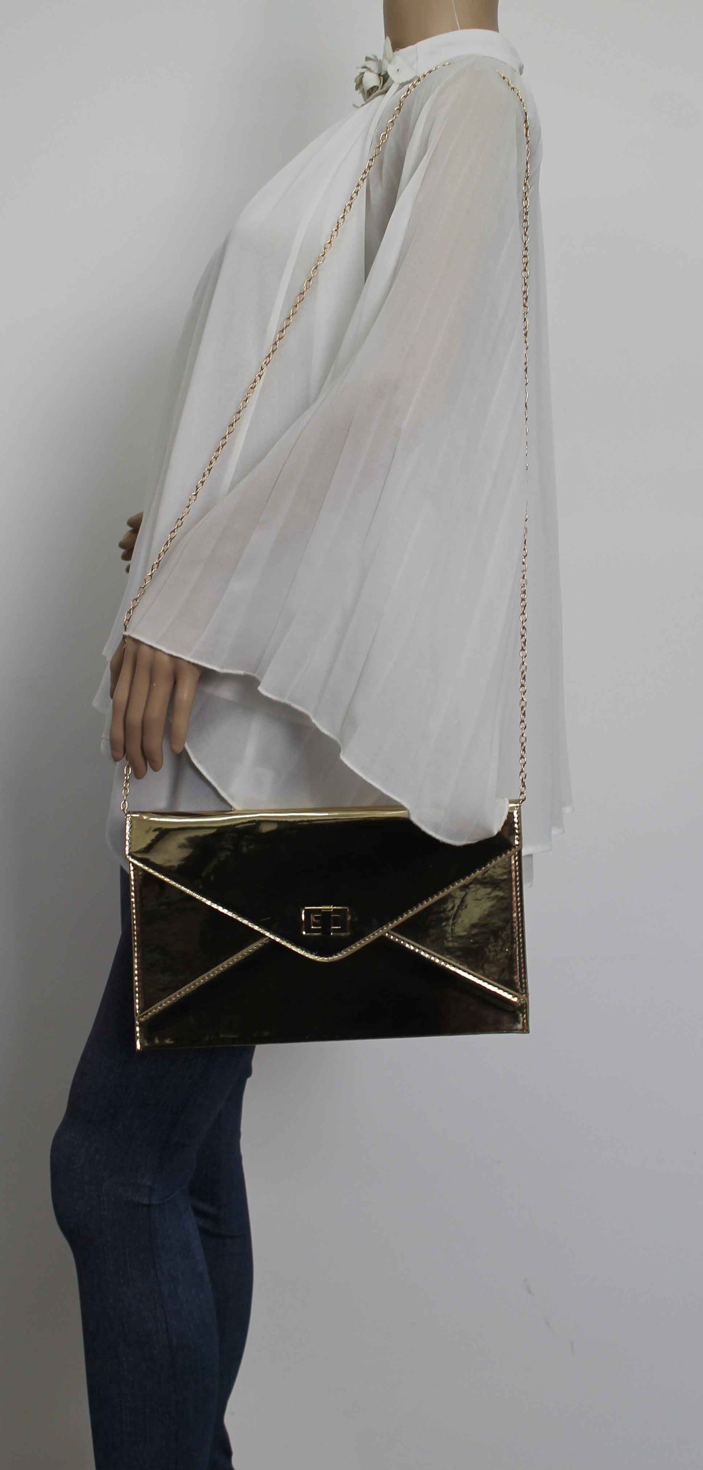 SWANKYSWANS Sarah Envelope Clutch Bag Gold Cute Cheap Clutch Bag For Weddings School and Work