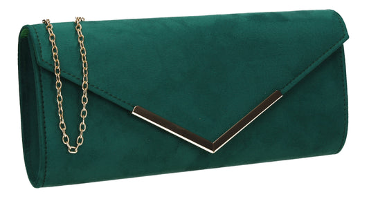 Leona Envelope Faux Suede Clutch Bag Green