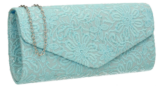 SWANKYSWANS Julia Lace Sequin Clutch Bag Mint Cute Cheap Clutch Bag For Weddings School and Work