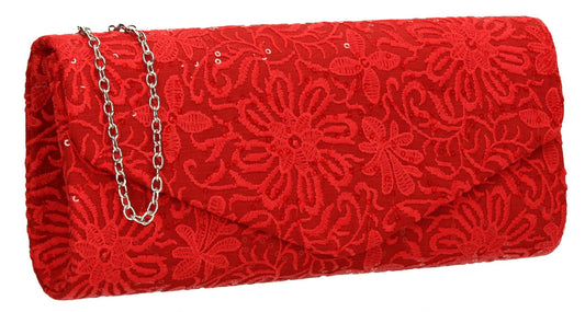 SWANKYSWANS Julia Lace Sequin Clutch Bag Red Cute Cheap Clutch Bag For Weddings School and Work