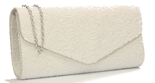 SWANKYSWANS Julia Lace Sequin Clutch Bag White Cute Cheap Clutch Bag For Weddings School and Work