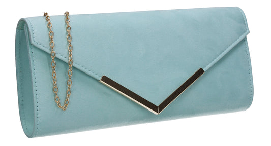 Leona Envelope Faux Suede Clutch Bag Mint Blue