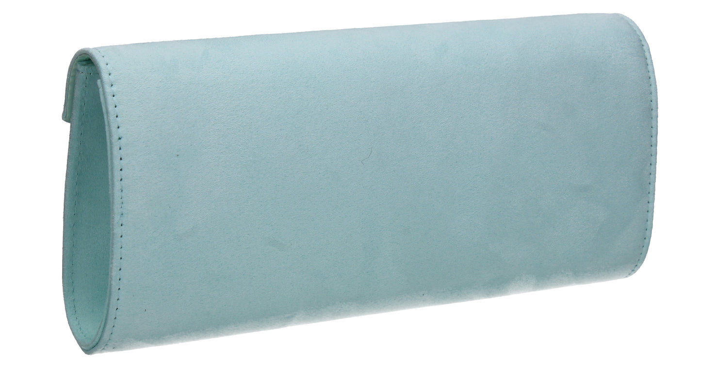 Leona Envelope Faux Suede Clutch Bag Mint Blue
