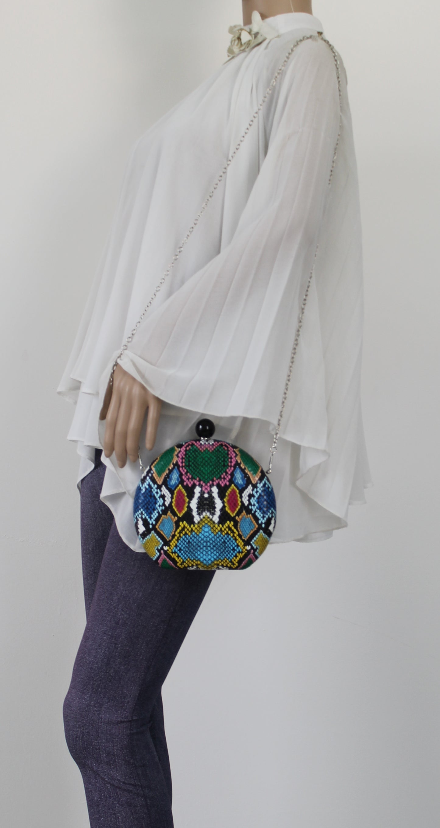 Gemma Minaudiere Faux Snakeskin Box Clutch Bag Multicoloured