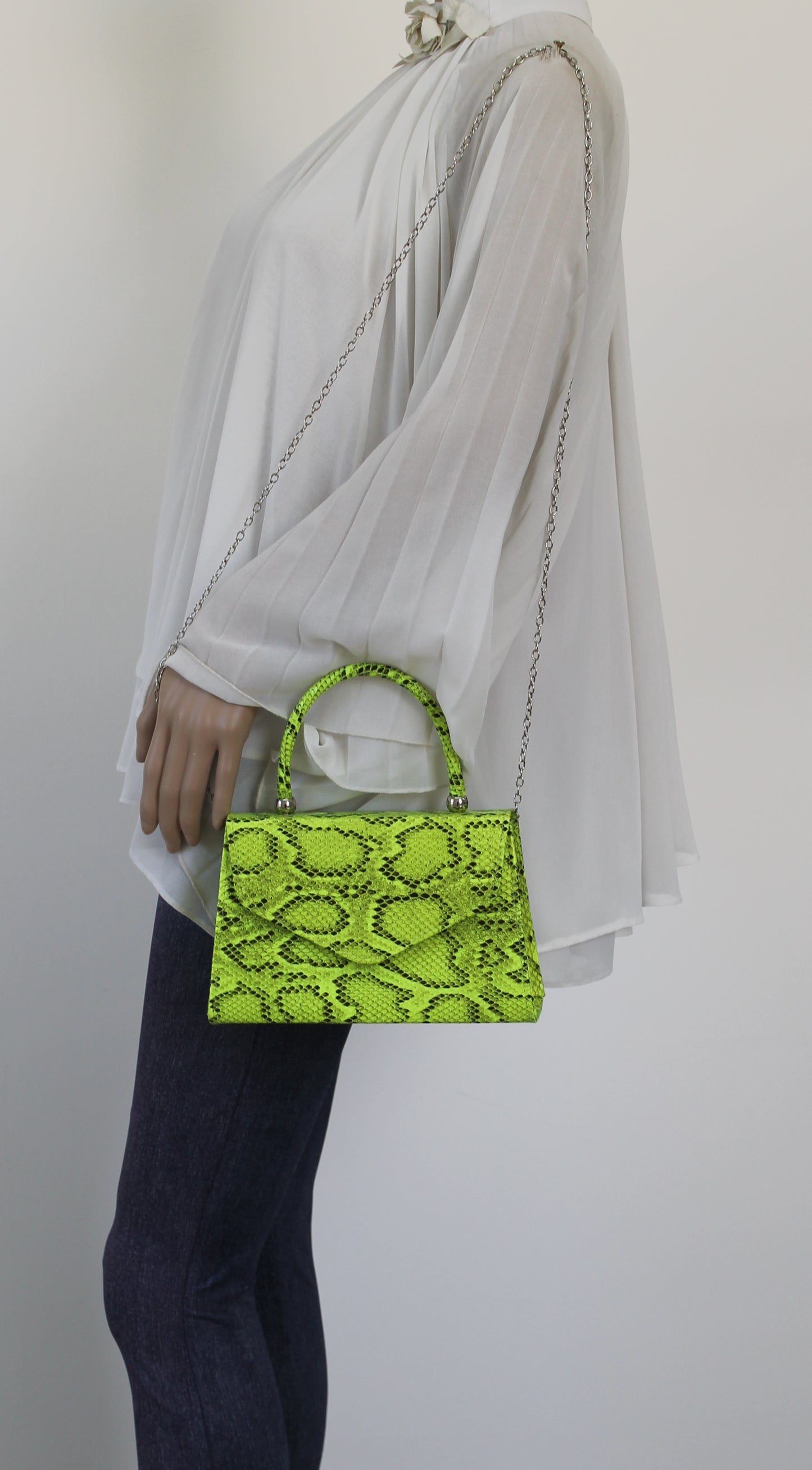 Lucy Mini-Handbag Faux Leather Snakeskin Effect Clutch Bag Neon Yellow