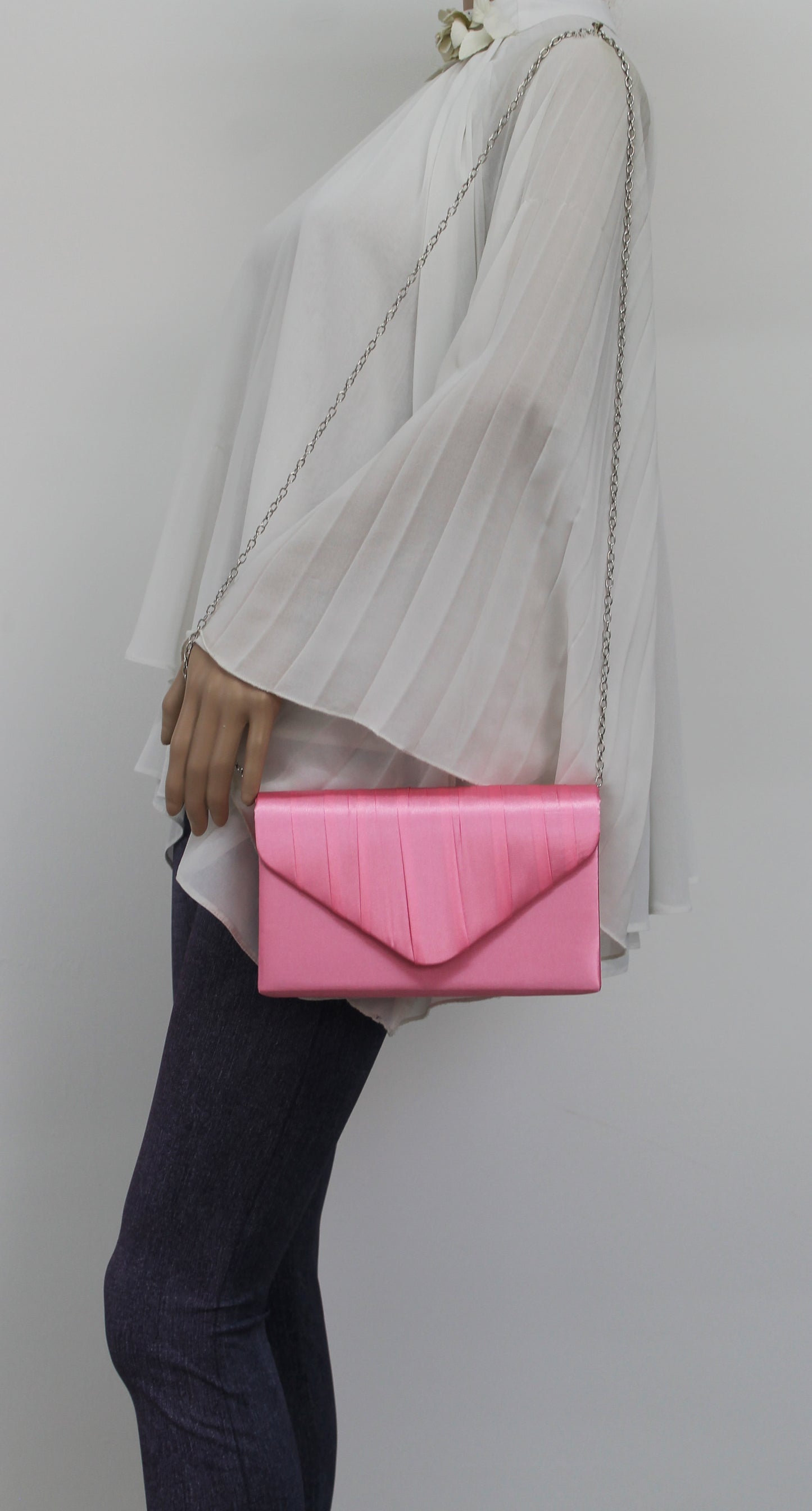 Chantel Beautiful Satin Envelope Clutch Bag Pink