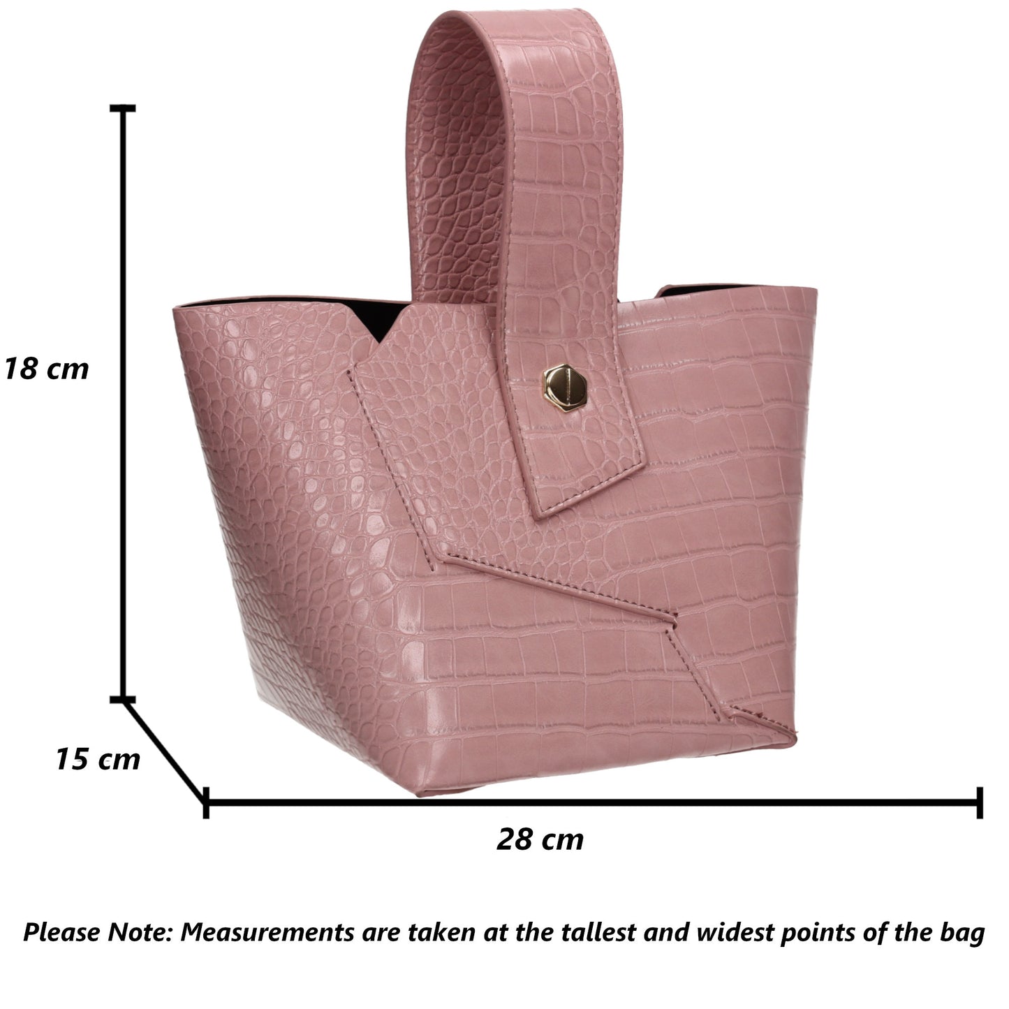 Jen Faux Leather Croc Bucket Structure Bag Pink