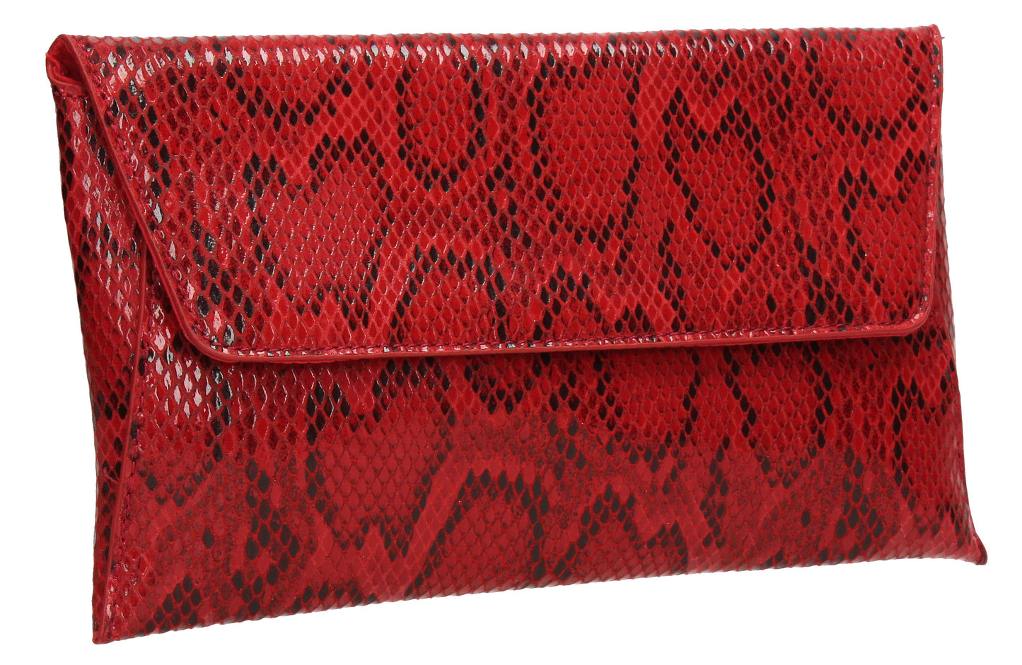 Karla Faux Snakeskin Effect Flapover Clutch Bag Red