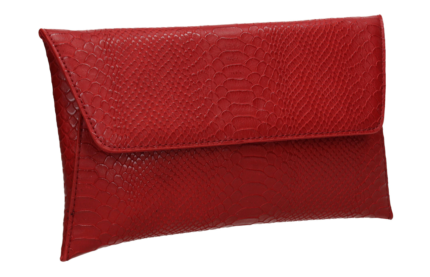 Remi Faux Leather Snakeskin Effect Flapover Clutch Bag Red