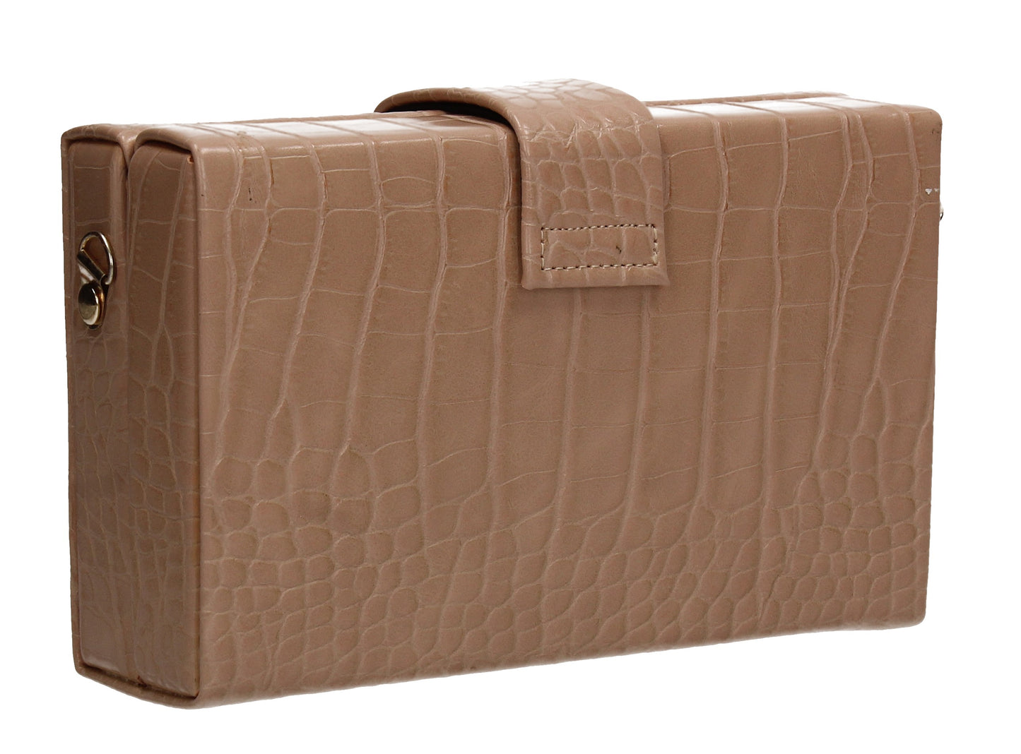 Hailey Box Shape Croc Effect Clutch Bag Beige