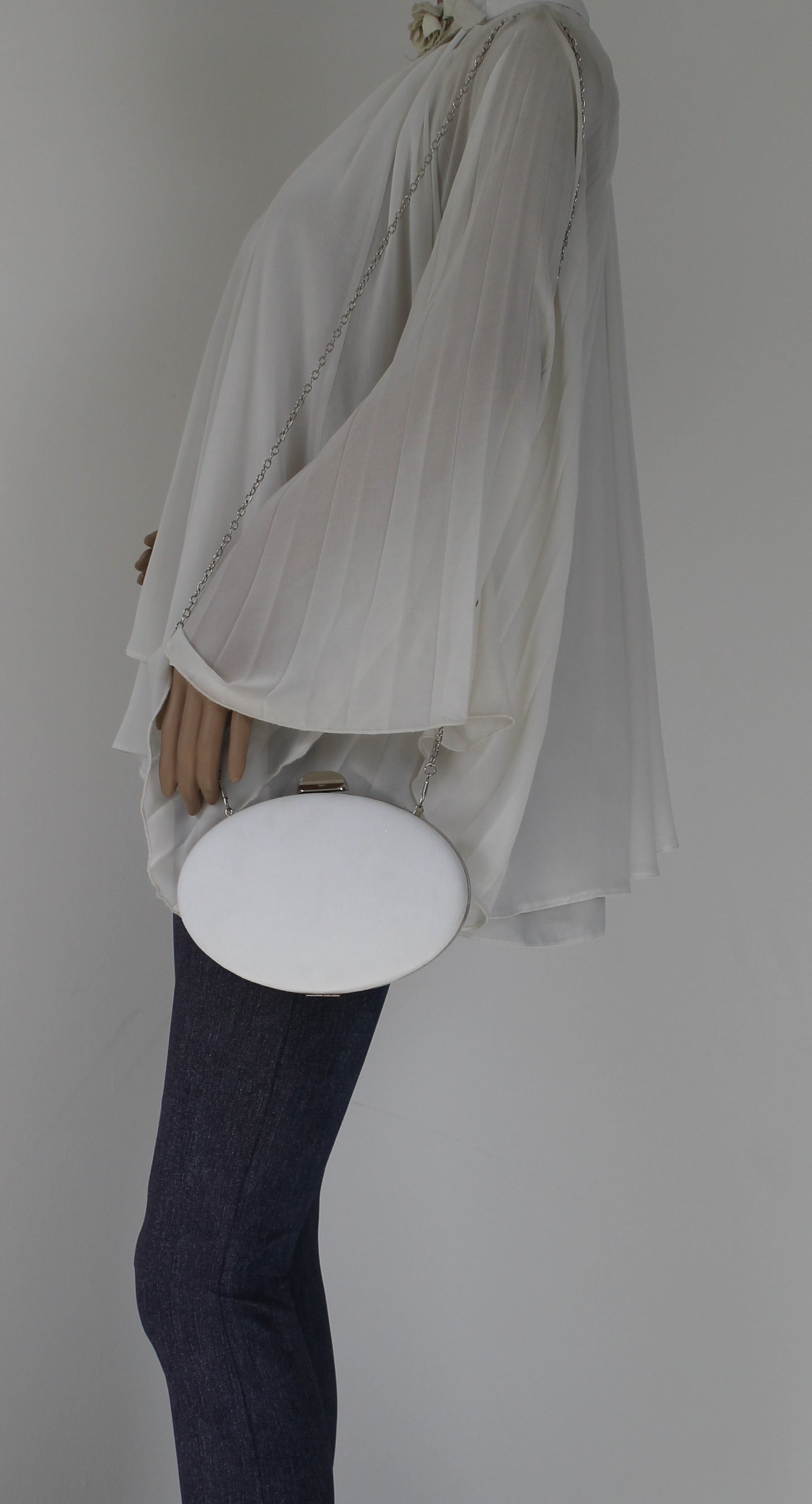 Alisha Circular Faux Suede Style Clutch Bag White