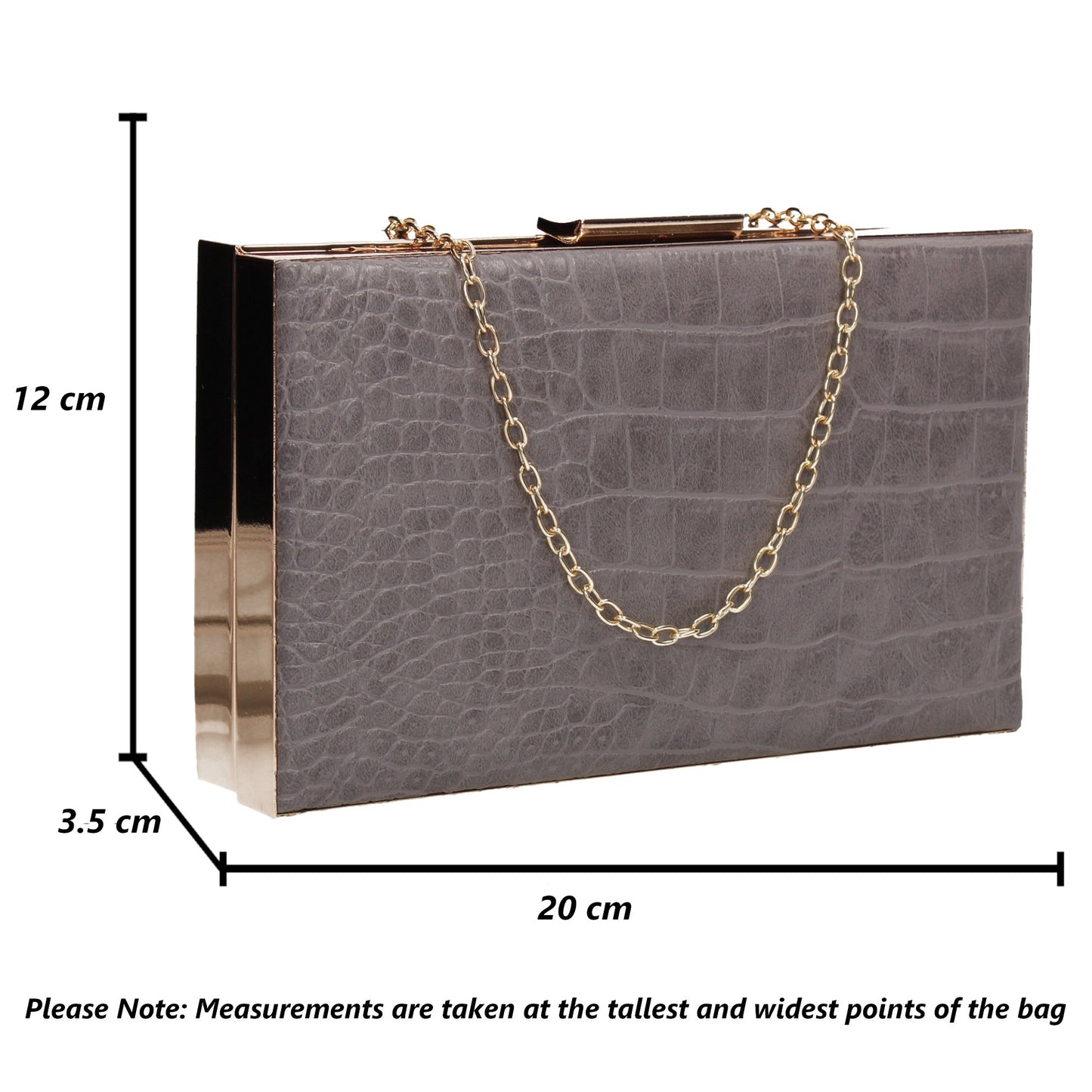 Amelia Box Shape Croc Effect Clutch Bag Grey
