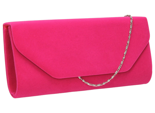 SWANKYSWANS Isabella Velvet Clutch Bag Bright Pink Cute Cheap Clutch Bag For Weddings School and Work
