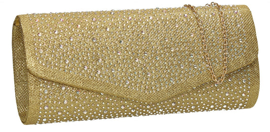 SWANKYSWANS Esther Glitter Diamante Clutch Bag Gold