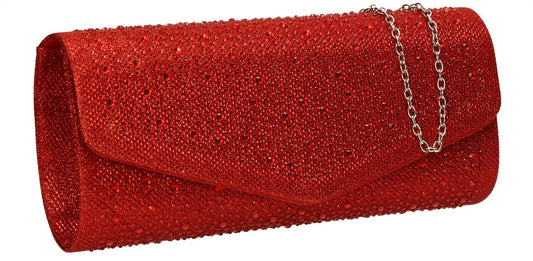 SWANKYSWANS Esther Glitter Diamante Clutch Bag Red