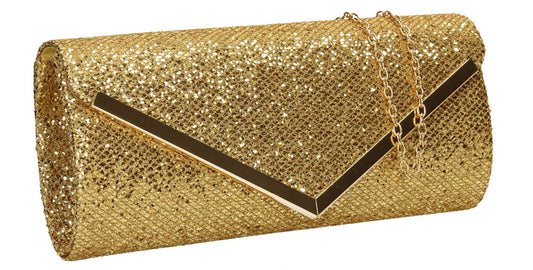 SWANKYSWANS Giselle Glitter Clutch Bag Gold
