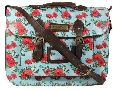 Swanky Swans Hayley Dragonfly & Rose Top Handle Satchel Blue Perfect for Back to school!