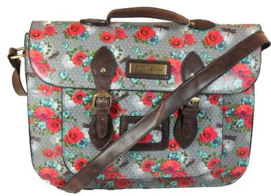 Swanky Swans Hayley Dragonfly & Rose Top Handle Satchel Grey Perfect for Back to school!
