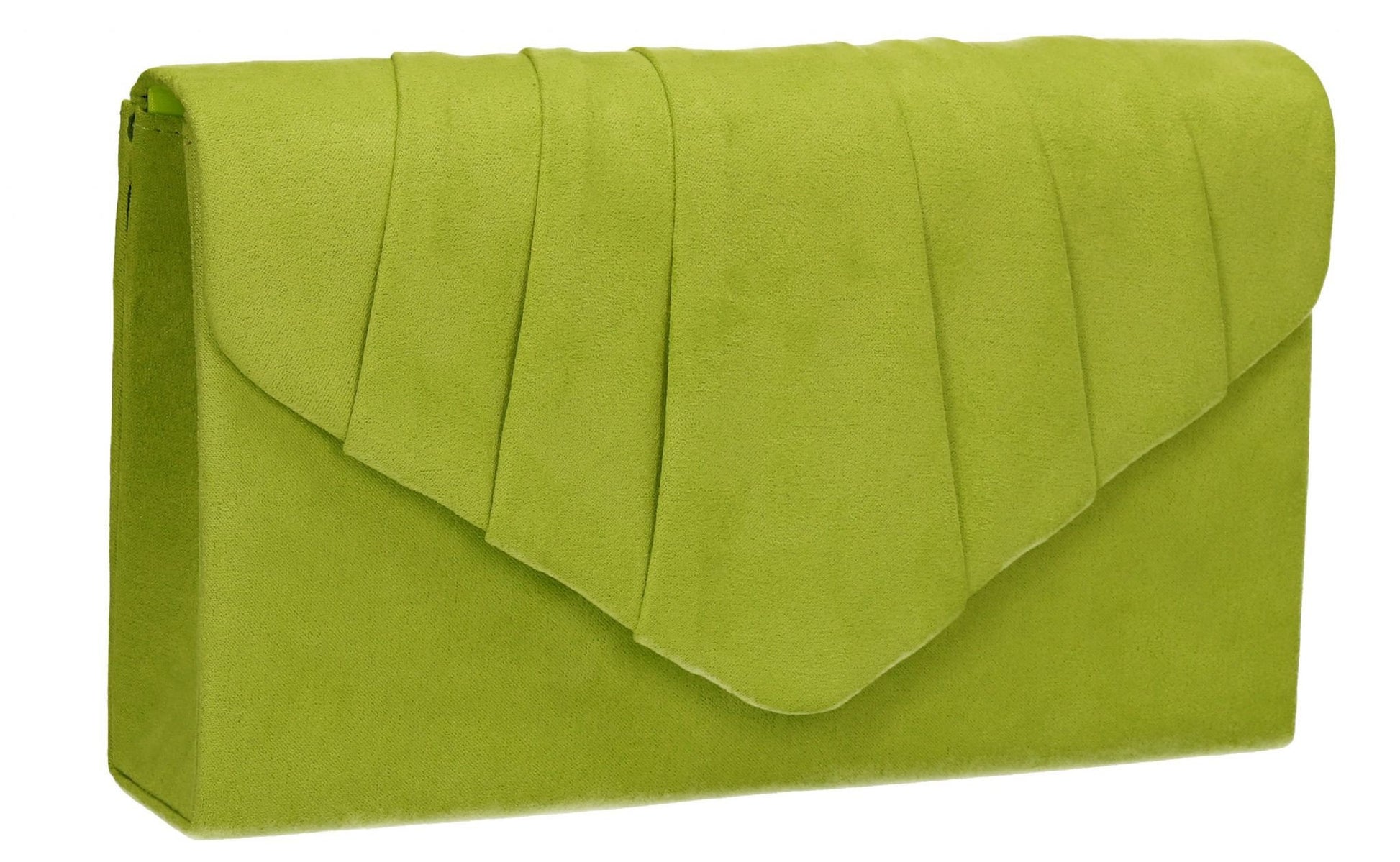 SWANKYSWANS Iggy Faux Suede Clutch Bag Lime Green Cute Cheap Clutch Bag For Weddings School and Work