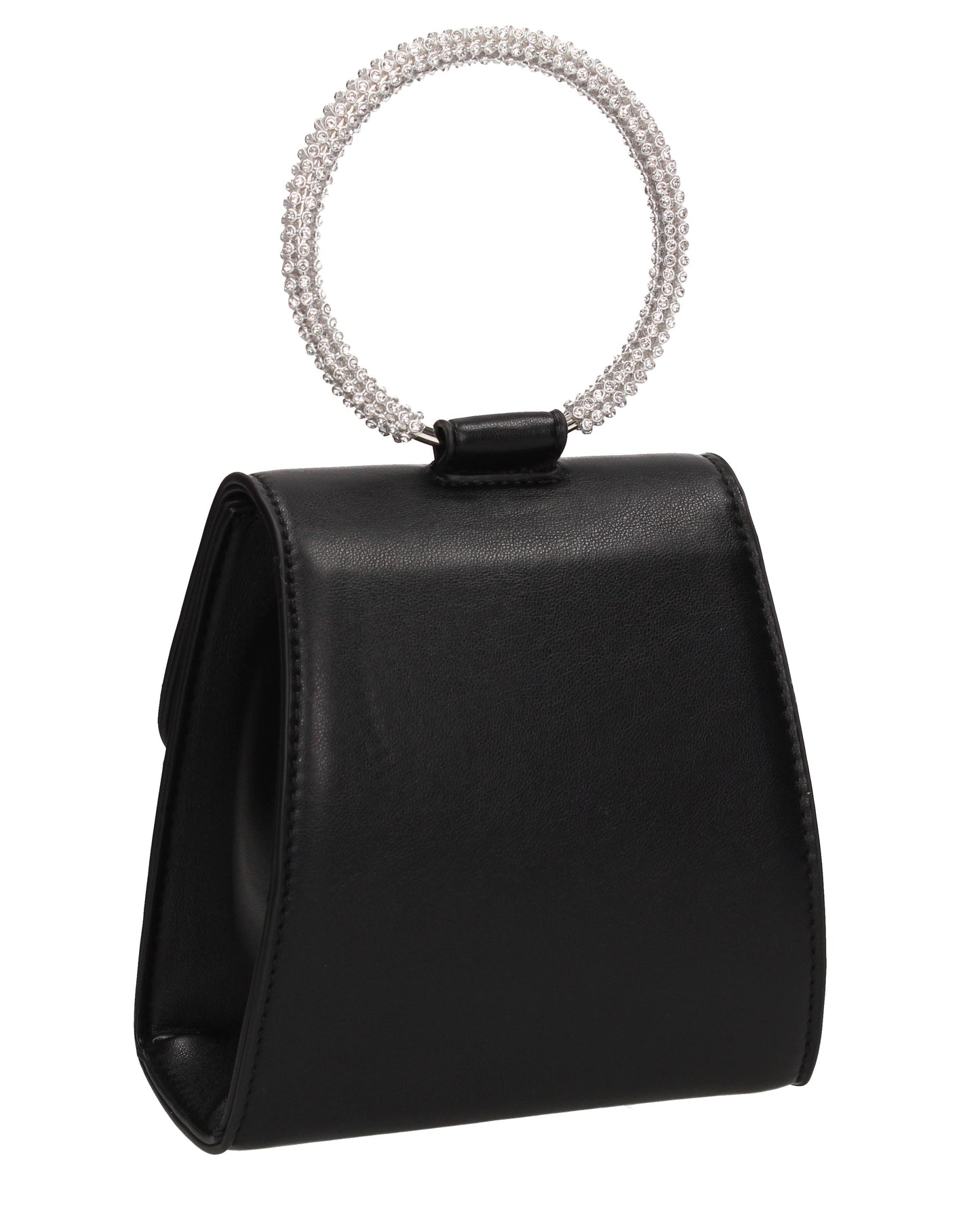 Izzie Flapover Faux Leather Diamante Ring Handle Clutch Bag Black