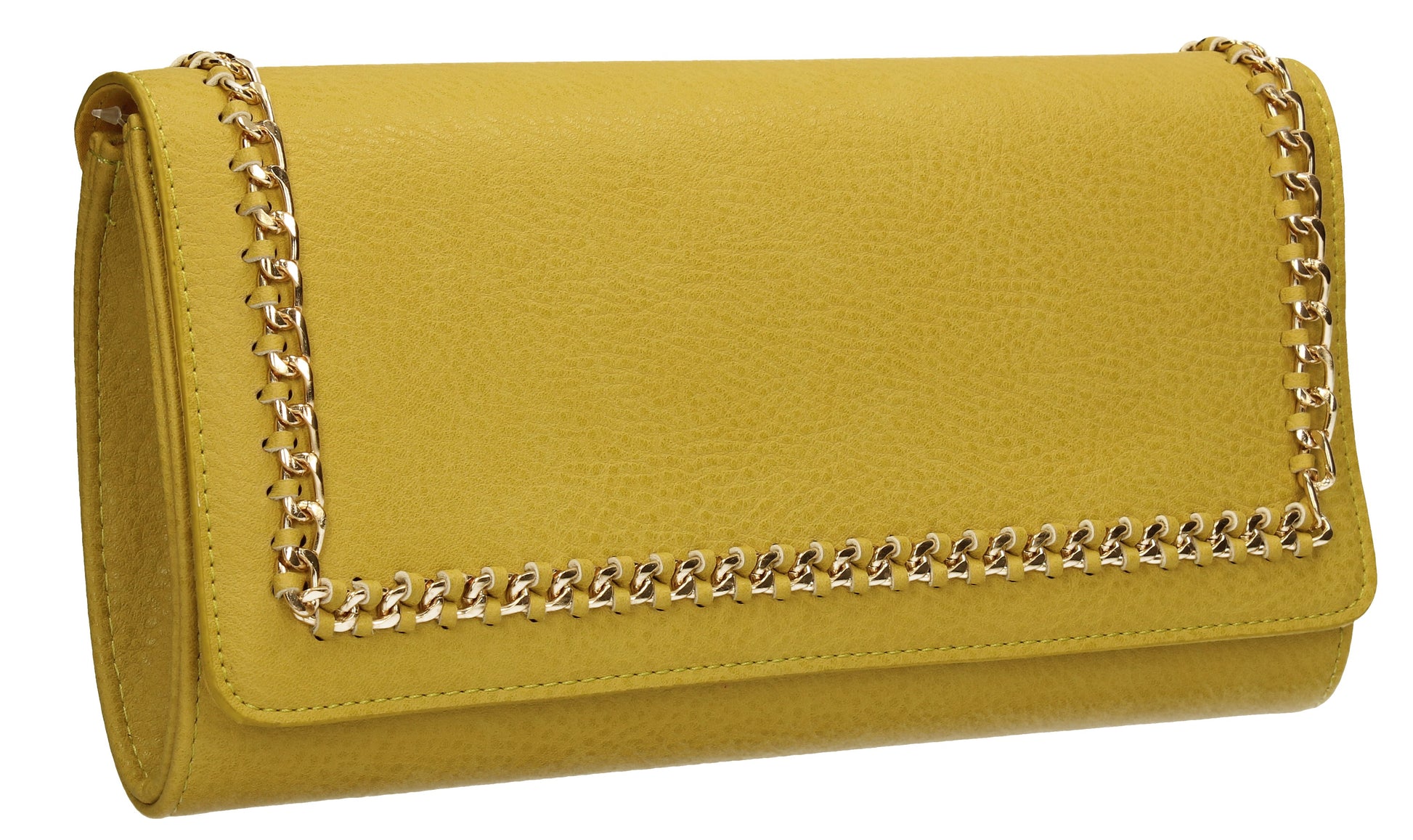 SWANKYSWANS Ella Chain Flapover Clutch Bag Yellow Cute Cheap Clutch Bag For Weddings School and Work