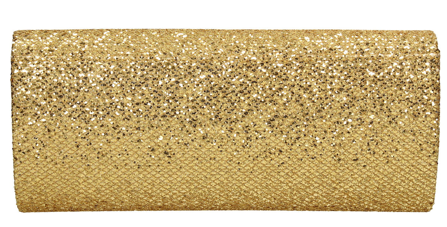 SWANKYSWANS Giselle Glitter Clutch Bag Gold Cute Cheap Clutch Bag For Weddings School and Work