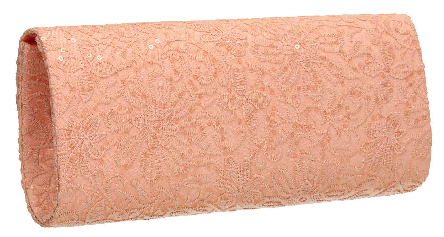 SWANKYSWANS Julia Lace Sequin Clutch Bag Blush Cute Cheap Clutch Bag For Weddings School and Work