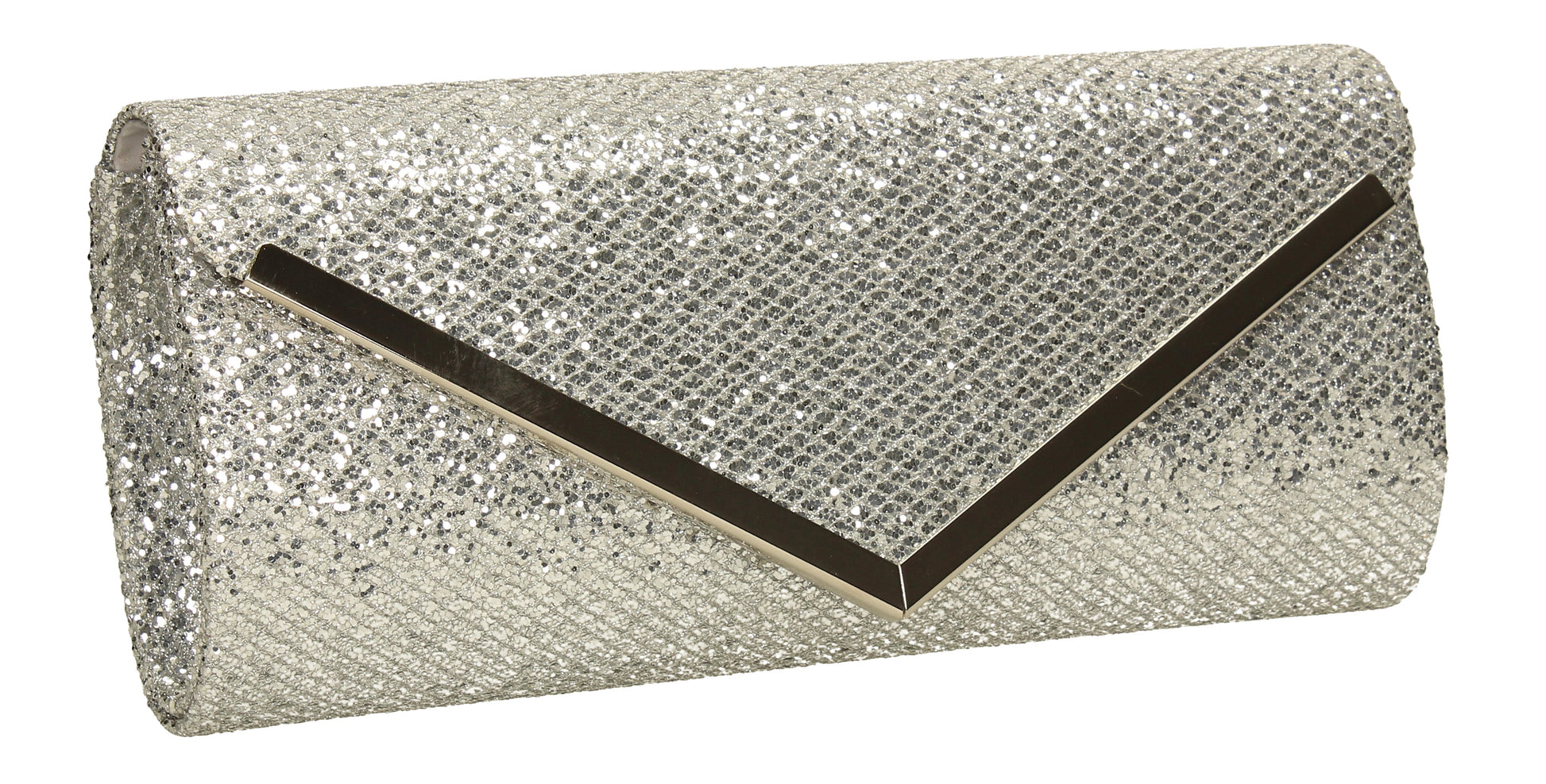 SWANKYSWANS Giselle Glitter Clutch Bag Silver Cute Cheap Clutch Bag For Weddings School and Work