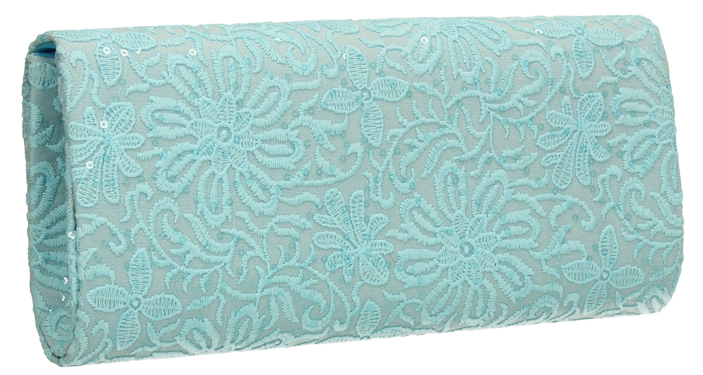 SWANKYSWANS Julia Lace Sequin Clutch Bag Mint Cute Cheap Clutch Bag For Weddings School and Work
