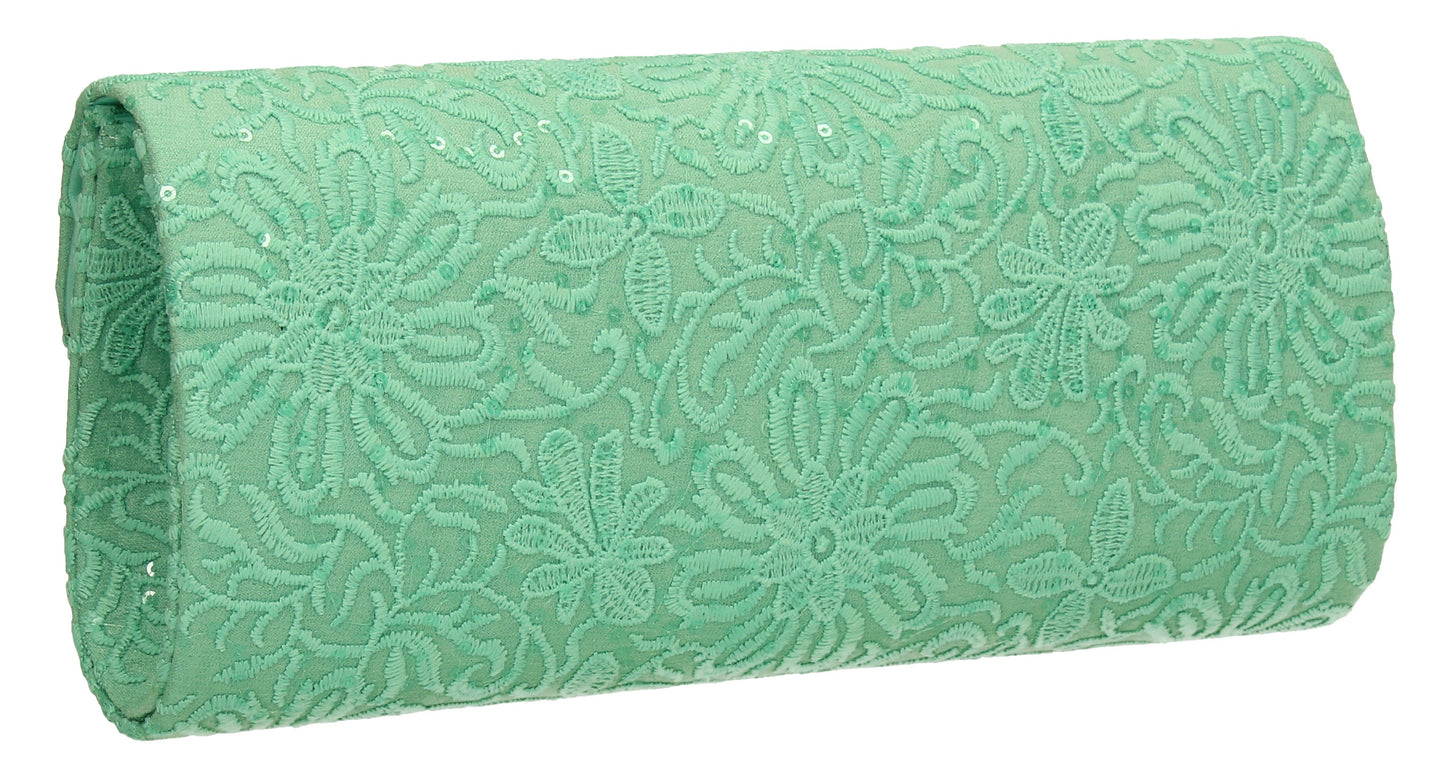 SWANKYSWANS Julia Lace Sequin Clutch Bag Green Cute Cheap Clutch Bag For Weddings School and Work