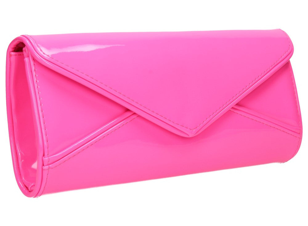 SWANKYSWANS Perry Patent Clutch Bag - Neon Pink Cute Cheap Clutch Bag For Weddings School and Work