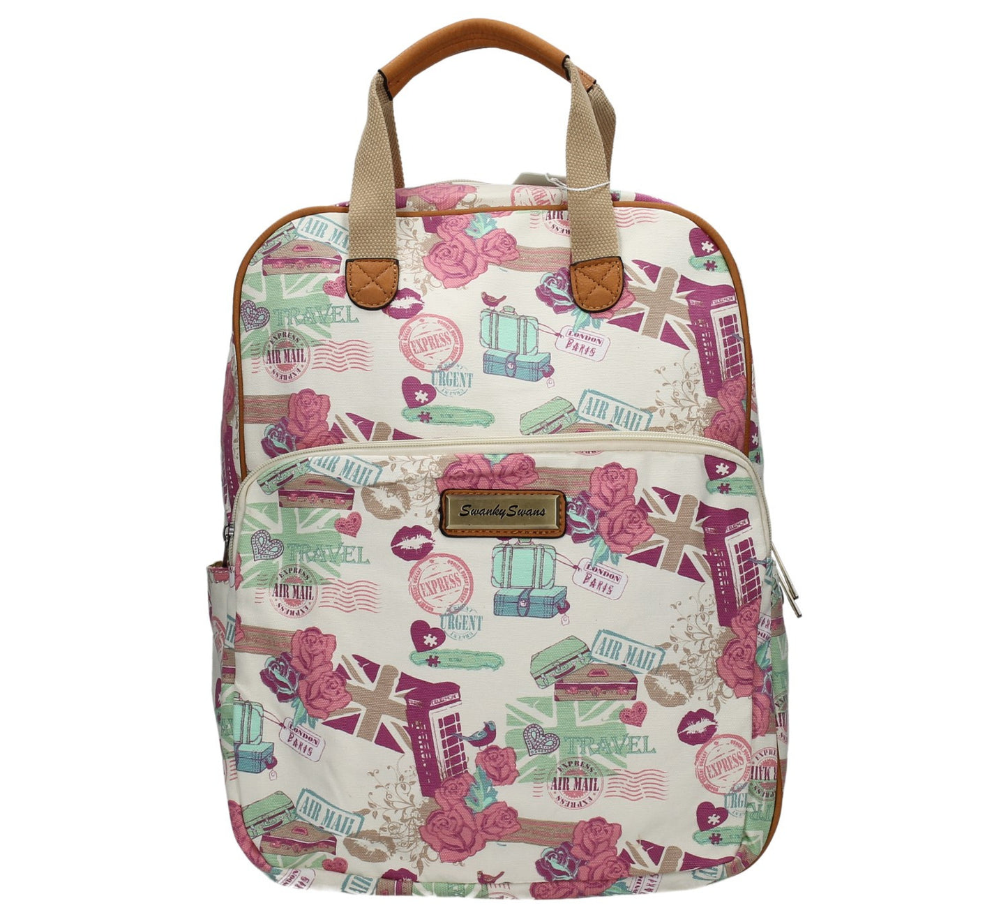 Swanky Swans Kensington London Travel Backpack with Matching Ipad / Tablet Case - BeigeBeautiful cheap school backpack bag