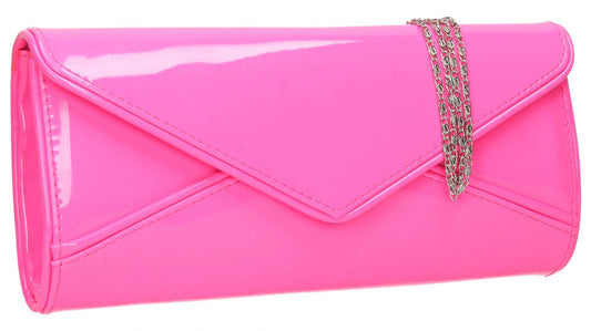 SWANKYSWANS Perry Patent Clutch Bag - Neon Pink Cute Cheap Clutch Bag For Weddings School and Work