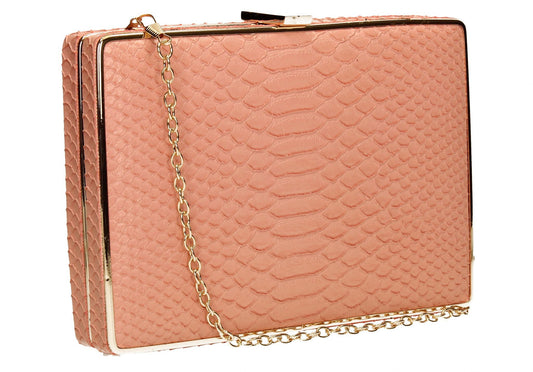SWANKYSWANS Sandy Snakeskin Box Clutch Pink Cute Cheap Clutch Bag For Weddings School and Work
