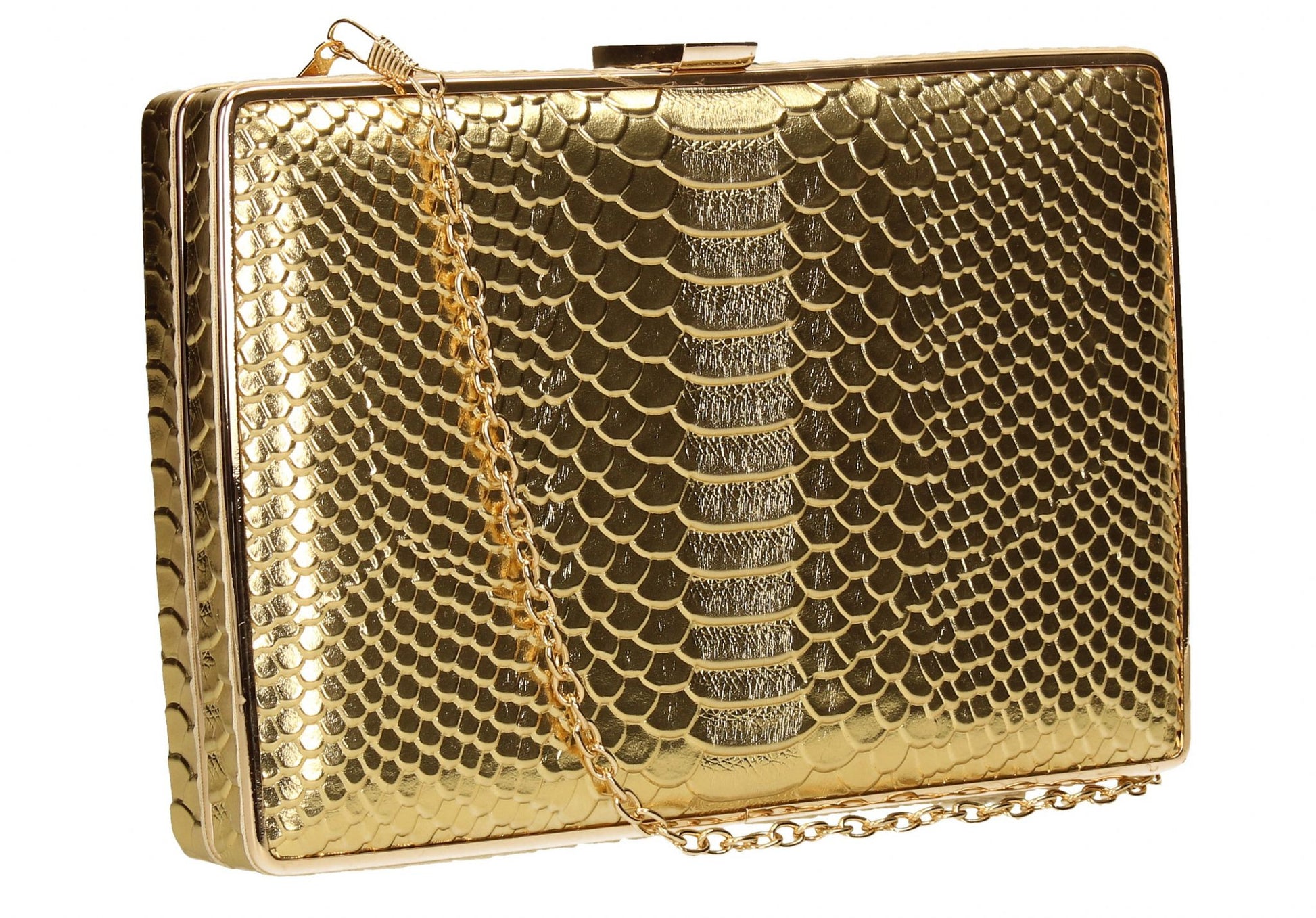 SWANKYSWANS Sandy Snakeskin Box Clutch Gold Cute Cheap Clutch Bag For Weddings School and Work