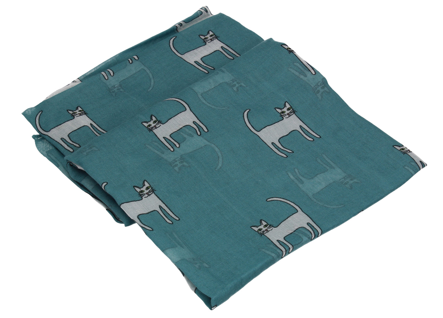 Jenny Kitty Cat Print Scarf Turquoise