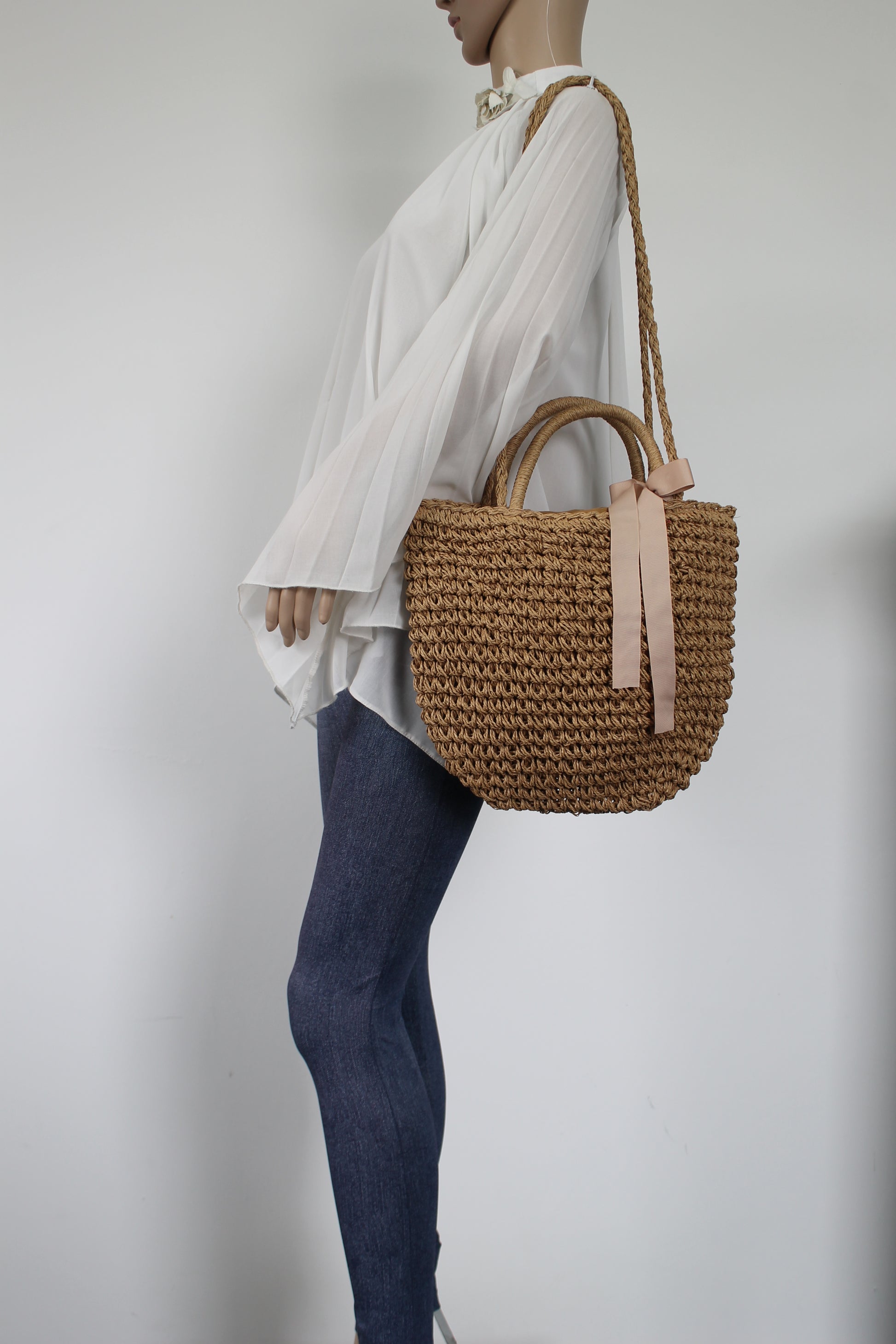 Swanky Swans Straw Soft Basket Style Beach Tote Bag Summer HandbagPerfect for School, Weddings, Day out!