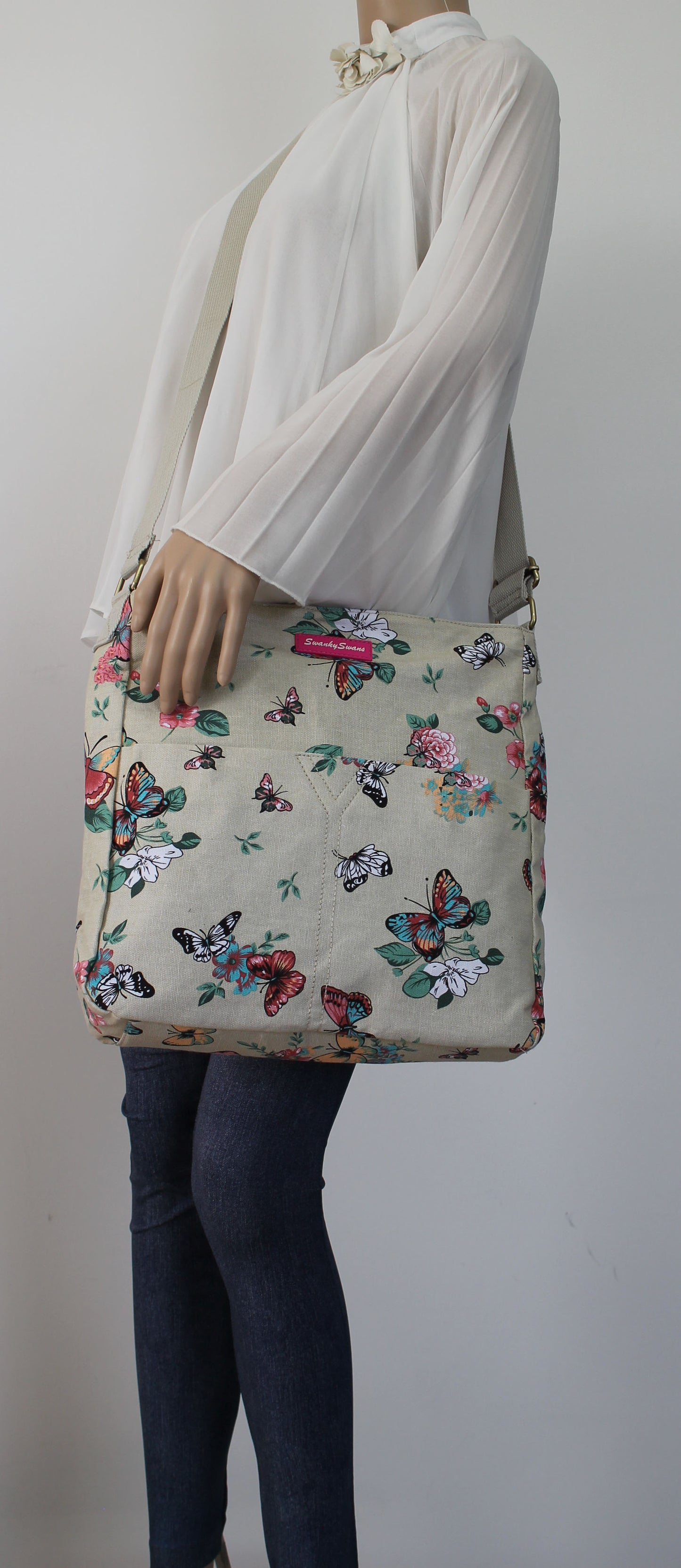 Swanky Swans Casper Butterfly Print Crossbody Bag in BeigeWomens Girls Boys School Crossbody Animal Cute