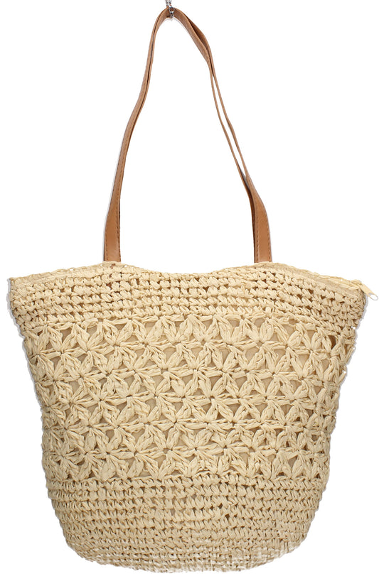 Swanky Swans Straw Soft Bucket Style Beach Tote Bag Summer HandbagPerfect for School, Weddings, Day out!