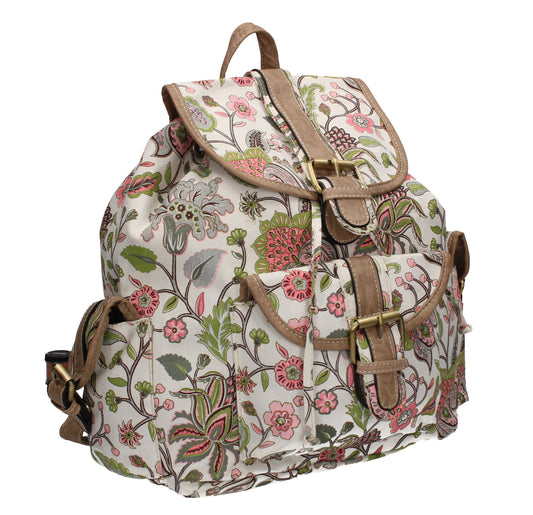 Anna Vintage Flowers Canvas Backpack Off White