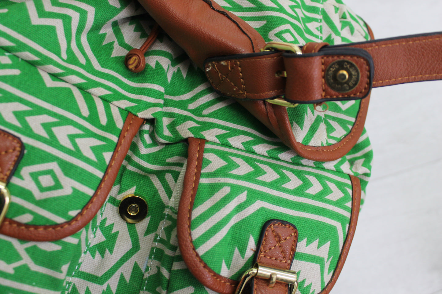 Anna Vintage Aztec Canvas Backpack Green