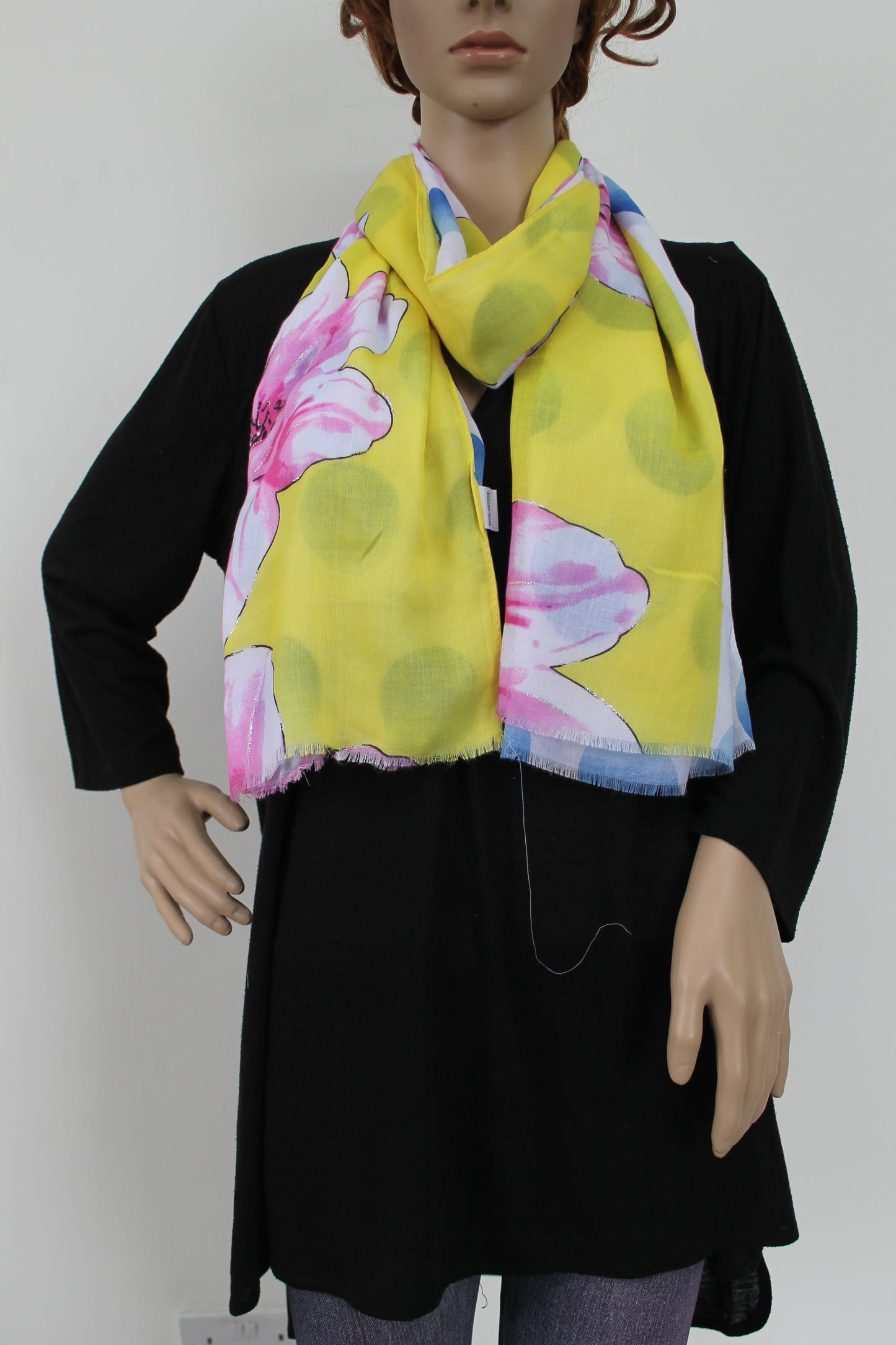 Pink Blossom Floral Print Scarf Yellow