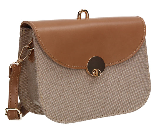 Ember Faux Leather Canvas Flapover Crossbody Apricot